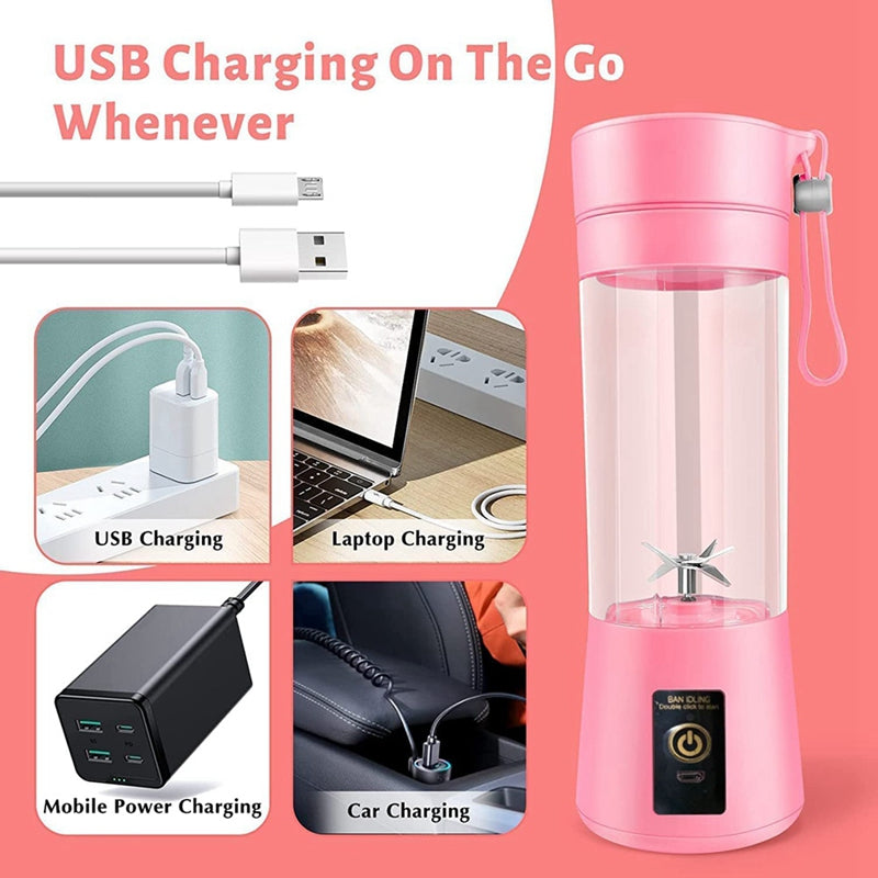 Portable USB Rechargeable Blender – 380ml Mini Smoothie & Shake Maker with 6 Blades for Travel