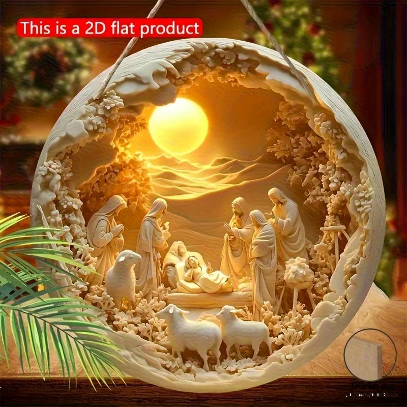 Holy Nativity Scene Wall Art – 2D Relief-Style Christmas Decoration (20 cm)