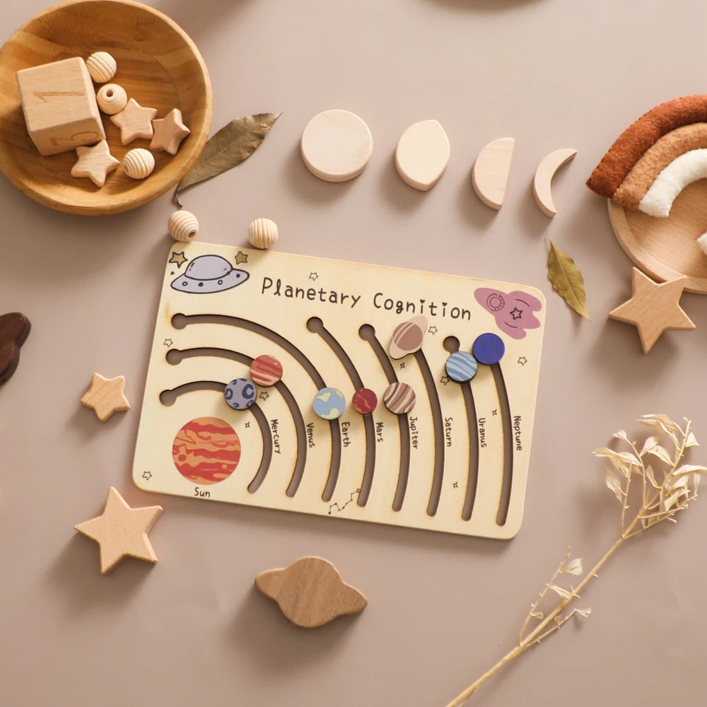 Wooden Solar System - Baby Montessori Toys Cognitive Cosmic Board Baby - MJ-4U