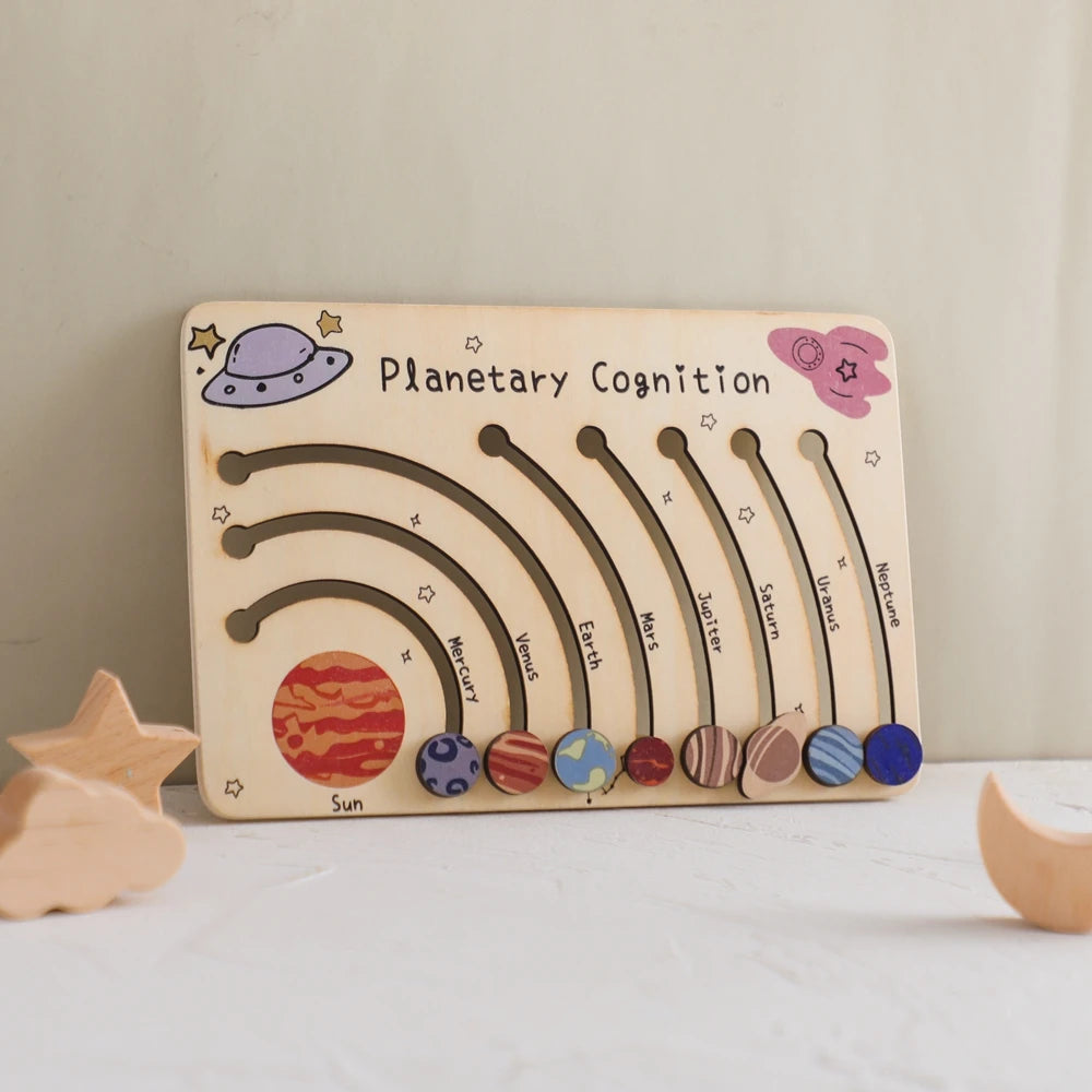Wooden Solar System - Baby Montessori Toys Cognitive Cosmic Board Baby - MJ-4U