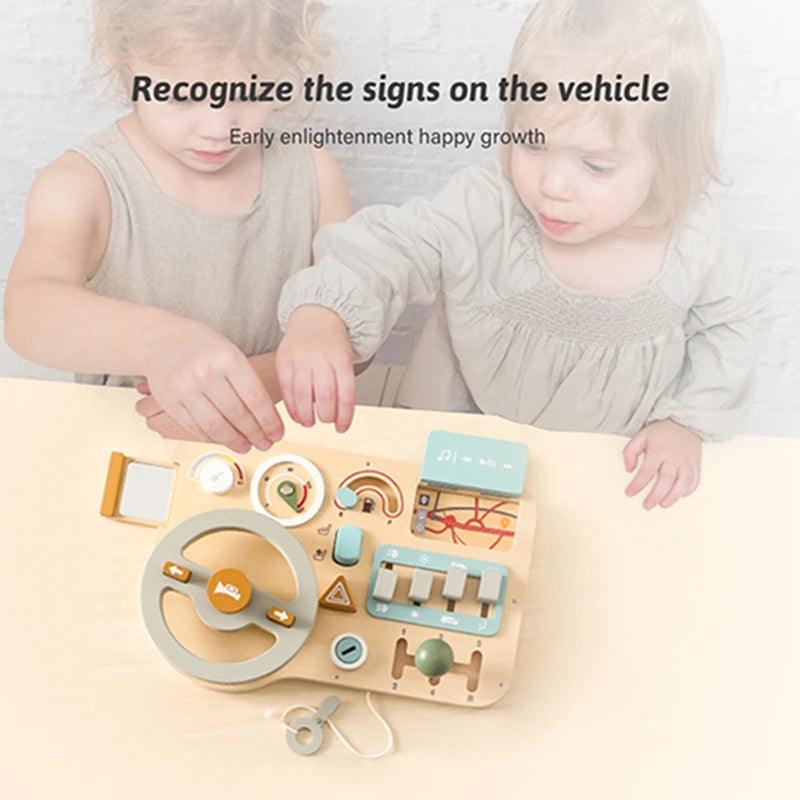 Wooden Montessori Toy Set Busy Baby Board Car Motor Driving Skills - MJ-4U
