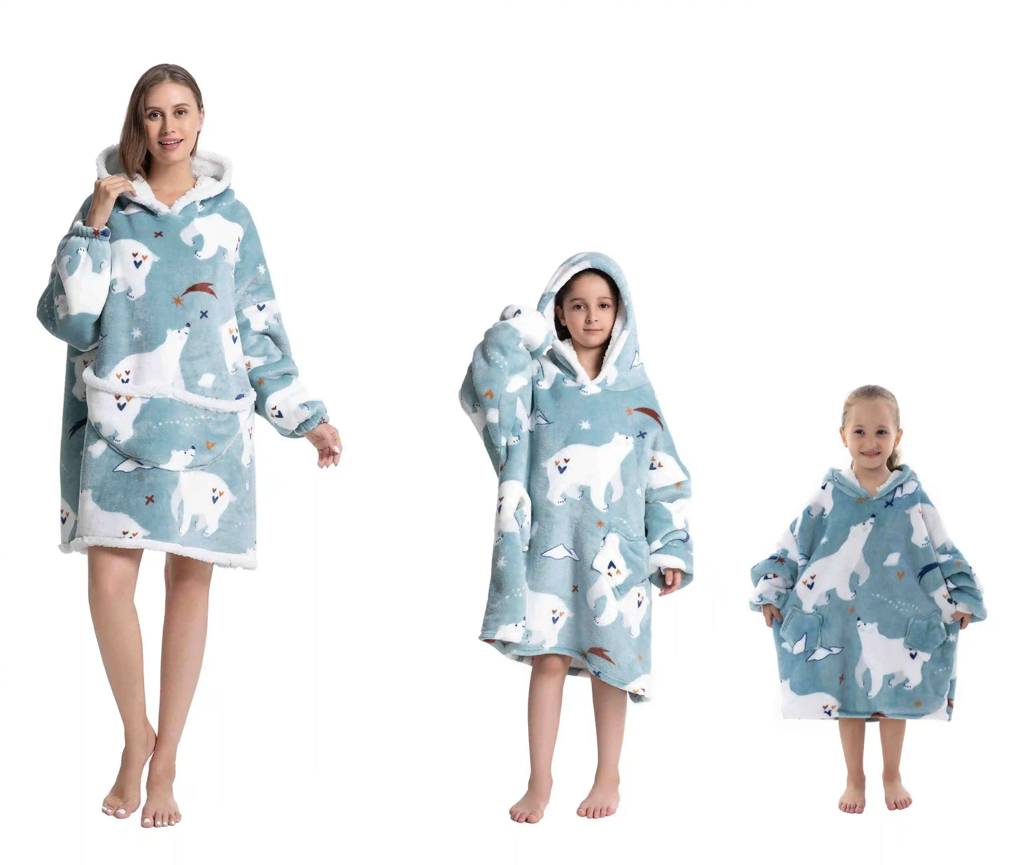 Super Warm Flannel Blanket Hoodie for Men Women Kids - Many Designs