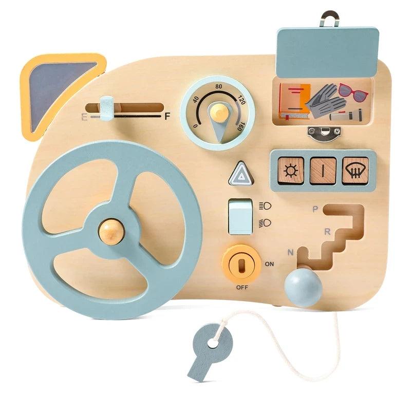Wooden Montessori Toy Set Busy Baby Board Car Motor Driving Skills - MJ-4U