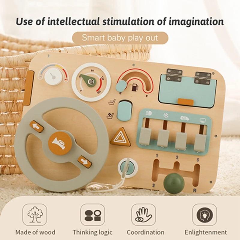 Wooden Montessori Toy Set Busy Baby Board Car Motor Driving Skills - MJ-4U