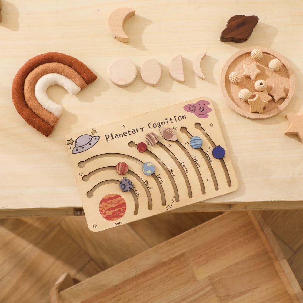 Wooden Solar System - Baby Montessori Toys Cognitive Cosmic Board Baby - MJ-4U