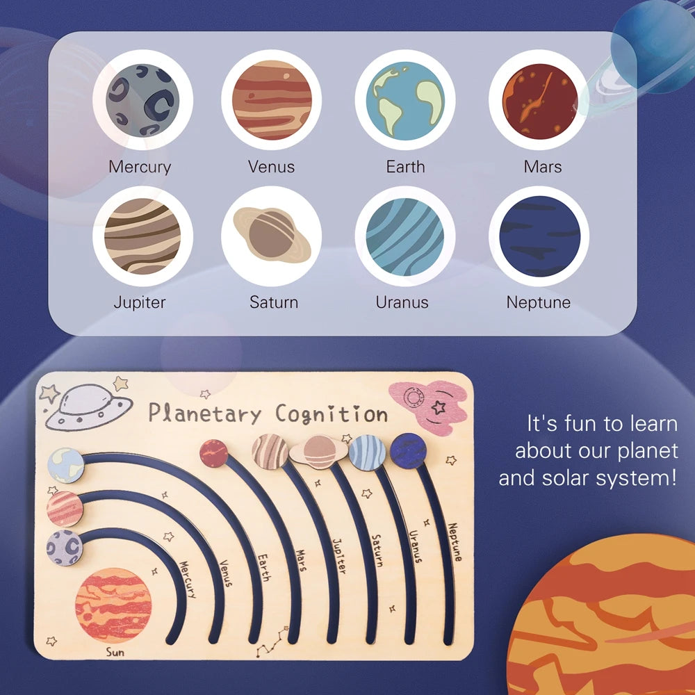 Wooden Solar System - Baby Montessori Toys Cognitive Cosmic Board Baby - MJ-4U