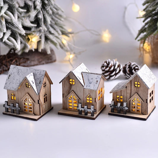 Snowy Wooden LED Christmas House – Warm Glowing Mini Holiday Decoration