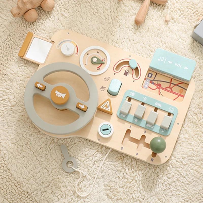 Wooden Montessori Toy Set Busy Baby Board Car Motor Driving Skills - MJ-4U