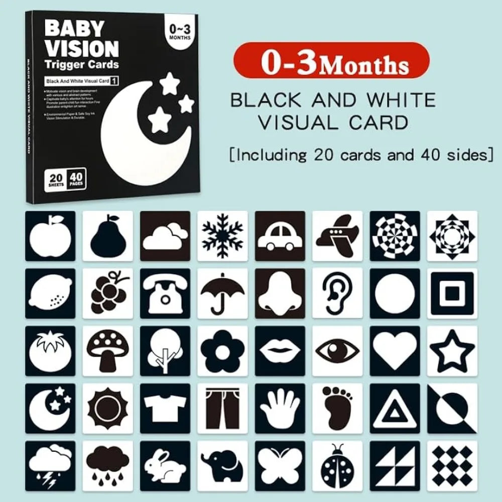 Baby Vision Stimulation - Montessori Cards Black and White Contrast Cards - MJ-4U