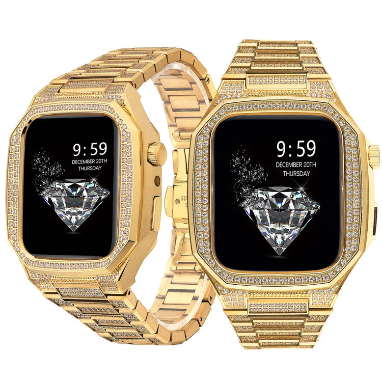 Watch Case Protection Cover Stainless Steel Material Strap With Zircon Modification Kit For Apple Watch - MJ-4U