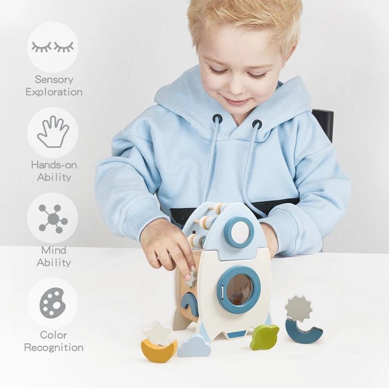 Wooden Rocket Montessori Toys Multifunctional Shape Early Child Education - MJ-4U