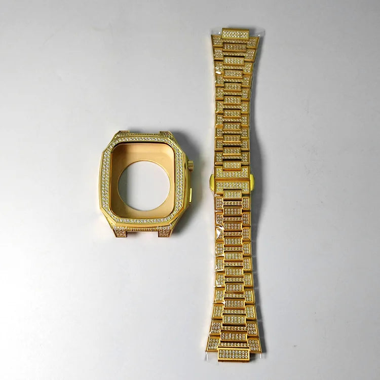 Watch Case Protection Cover Stainless Steel Material Strap With Zircon Modification Kit For Apple Watch - MJ-4U