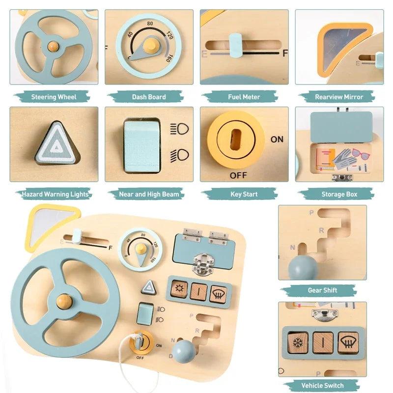 Wooden Montessori Toy Set Busy Baby Board Car Motor Driving Skills - MJ-4U