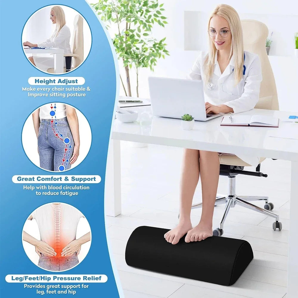Ergonomic Under-Desk Foot Rest – Memory Foam Foot Stool for Fatigue Relief, Non-Slip Base, Washable Cover