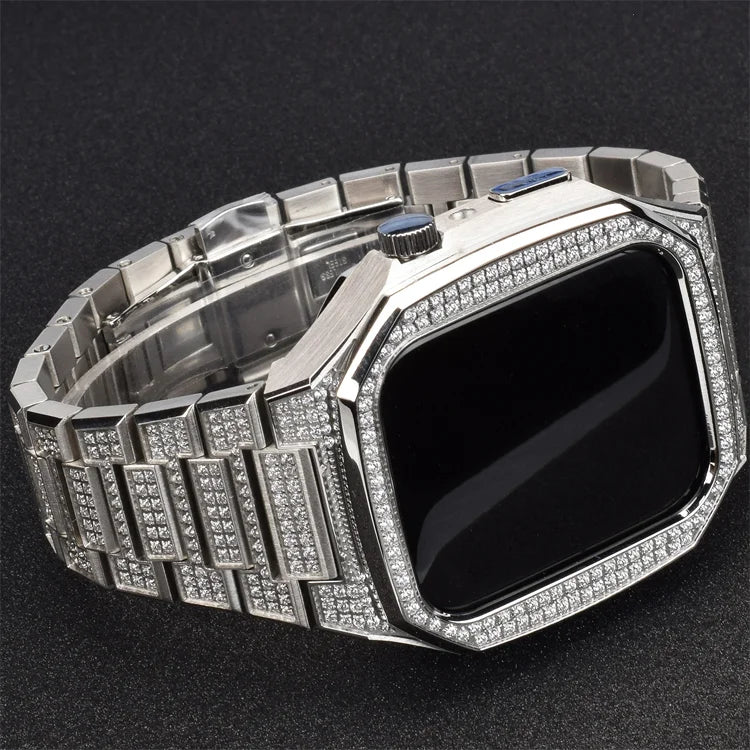 Watch Case Protection Cover Stainless Steel Material Strap With Zircon Modification Kit For Apple Watch - MJ-4U