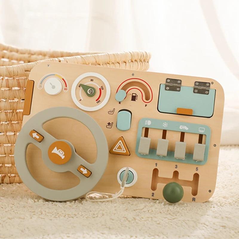Wooden Montessori Toy Set Busy Baby Board Car Motor Driving Skills - MJ-4U