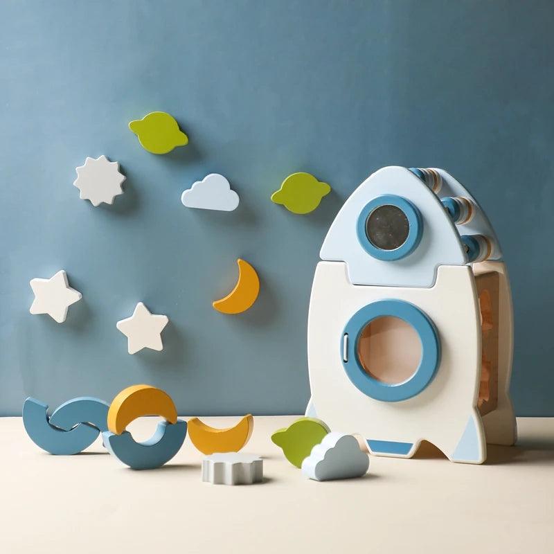 Wooden Rocket Montessori Toys Multifunctional Shape Early Child Education - MJ-4U