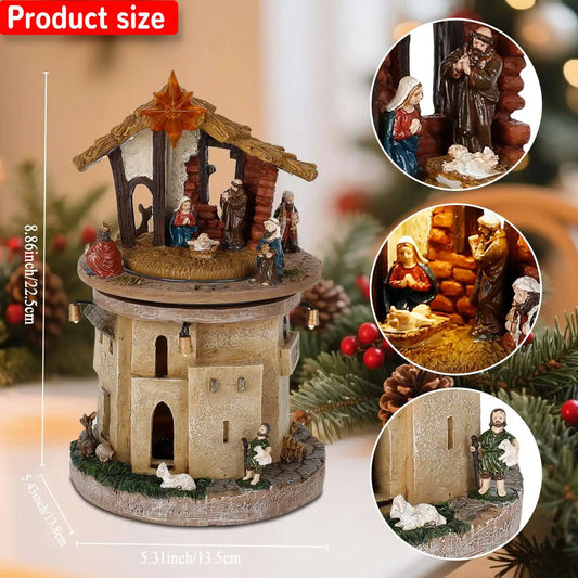 Lighted resin nativity figurine with music and detailed craftsmanship