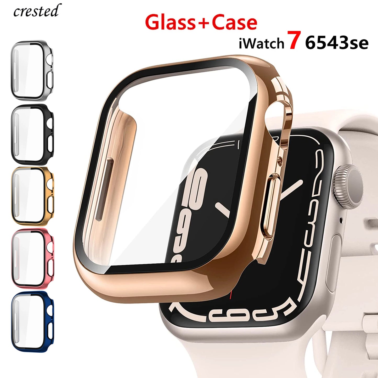 Apple Watch Case with Plated Glass Cover – Screen Protector for iWatch Series 9/8/7/6/5/3/SE (38mm-45mm)