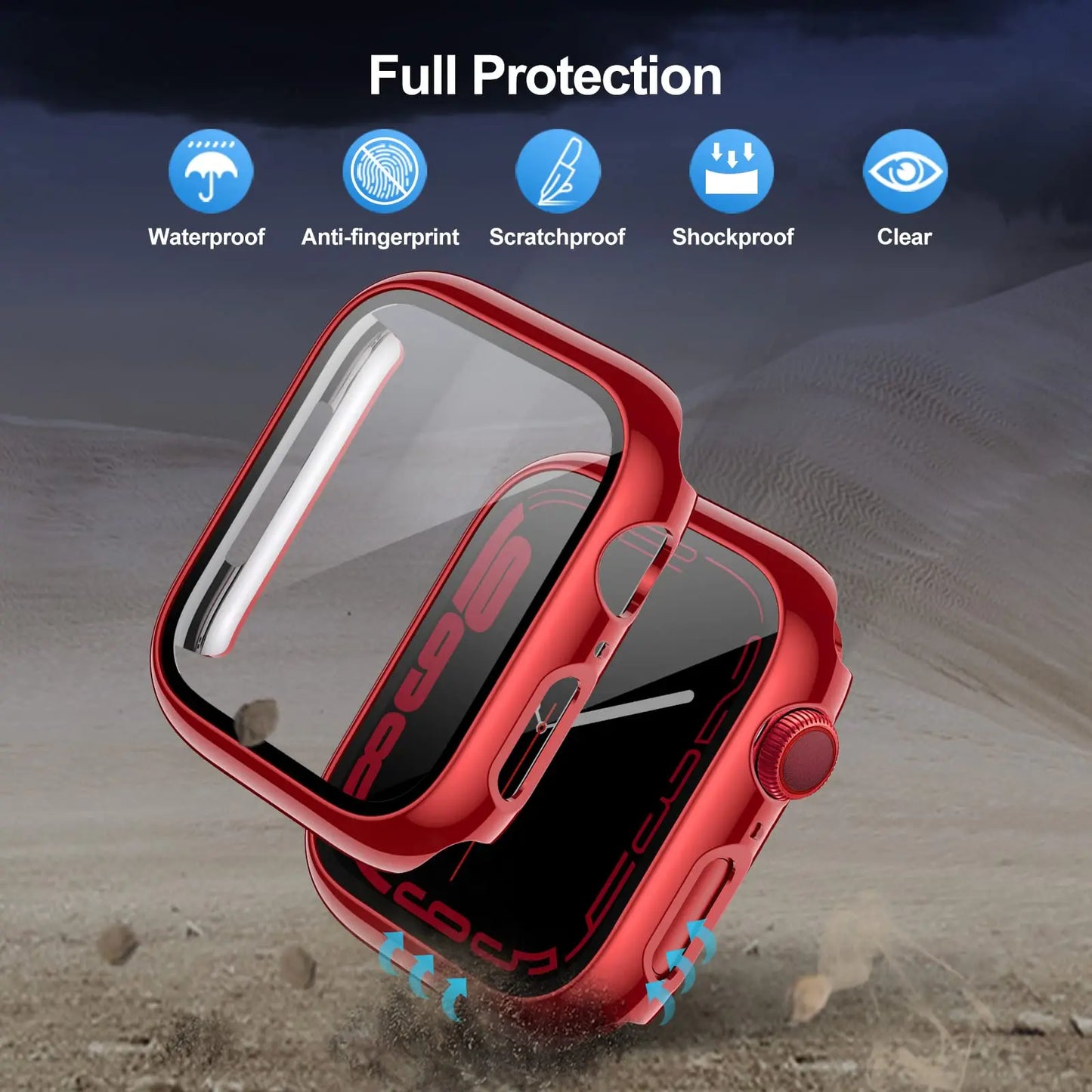 Apple Watch Case with Plated Glass Cover – Screen Protector for iWatch Series 9/8/7/6/5/3/SE (38mm-45mm)