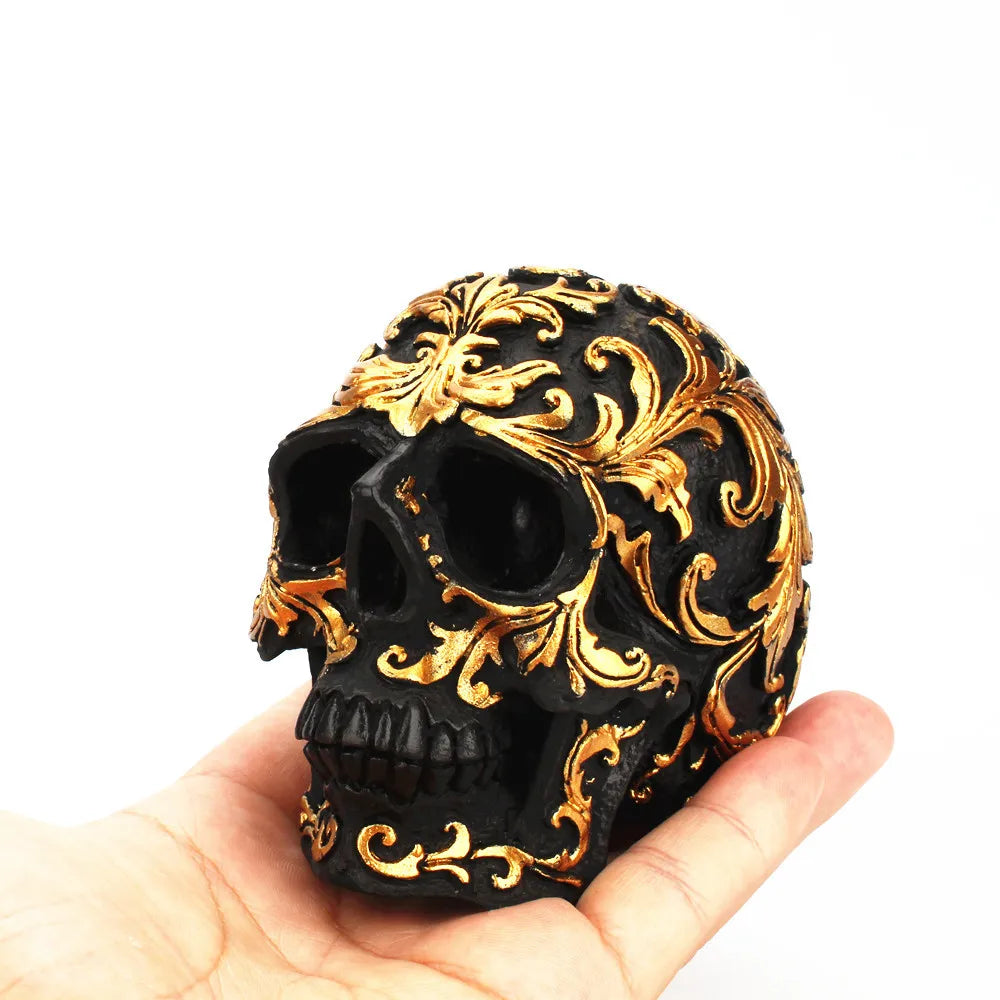 Black Skull Head Resin Craft Carving Halloween Party Skull Sculpture Ornaments Home Decoration