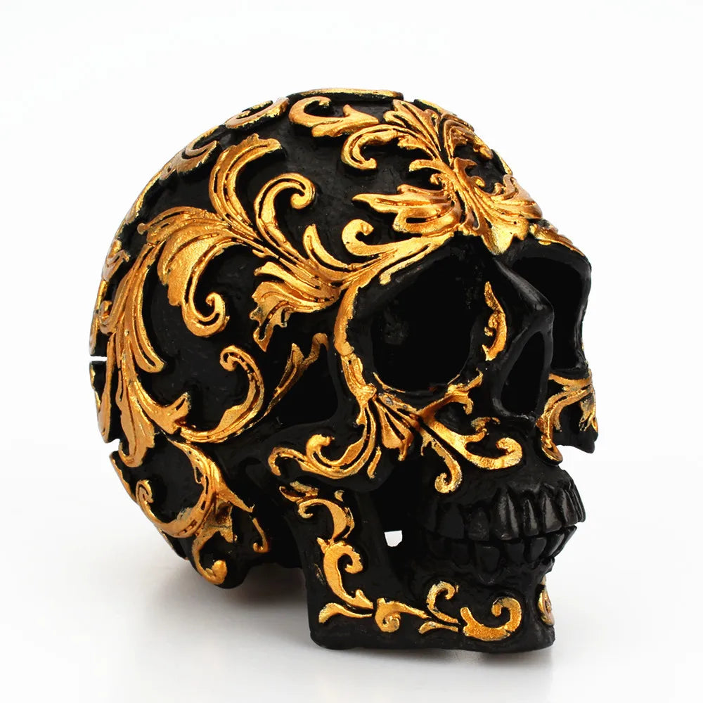 Black Skull Head Resin Craft Carving Halloween Party Skull Sculpture Ornaments Home Decoration