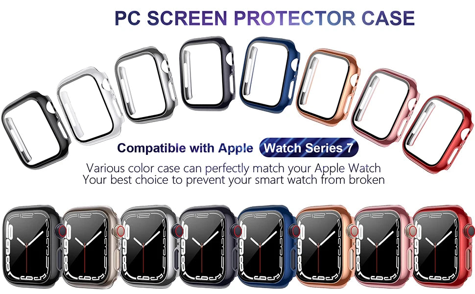 Apple Watch Case with Plated Glass Cover – Screen Protector for iWatch Series 9/8/7/6/5/3/SE (38mm-45mm)