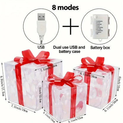 3-Piece Light-Up Gift Box Set – Warm White LED Christmas Decorations for Tree Skirts, Hallways & Festive Displays