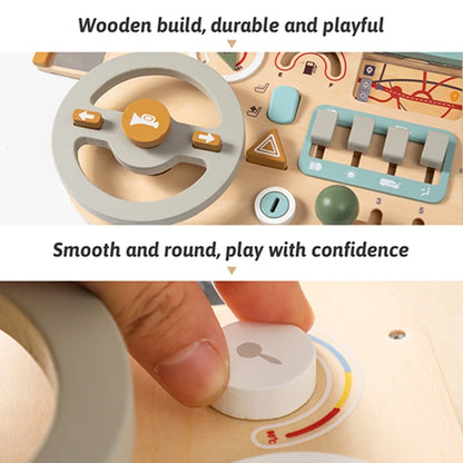 Wooden Montessori Toy Set Busy Baby Board Car Motor Driving Skills