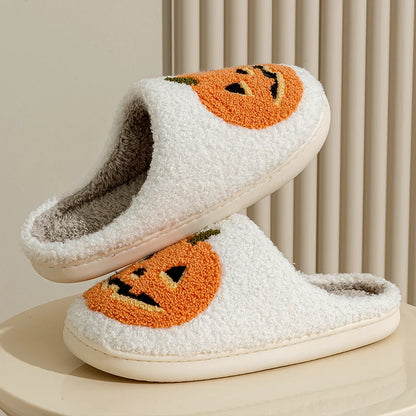 Smiling Pumpkin Halloween Women's Slippers Winter Indoor Cartoon Comfort Soft Causal Flat Plush