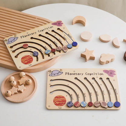 Wooden Solar System - Baby Montessori Toys Cognitive Cosmic Board Baby