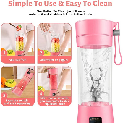 Portable USB Rechargeable Blender – 380ml Mini Smoothie & Shake Maker with 6 Blades for Travel