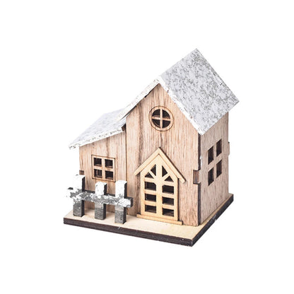 Snowy Wooden LED Christmas House – Warm Glowing Mini Holiday Decoration