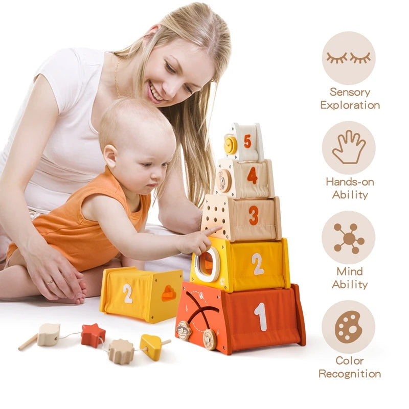 Wooden Rocket Montessori Toys Multifunctional Shape Early Child Education