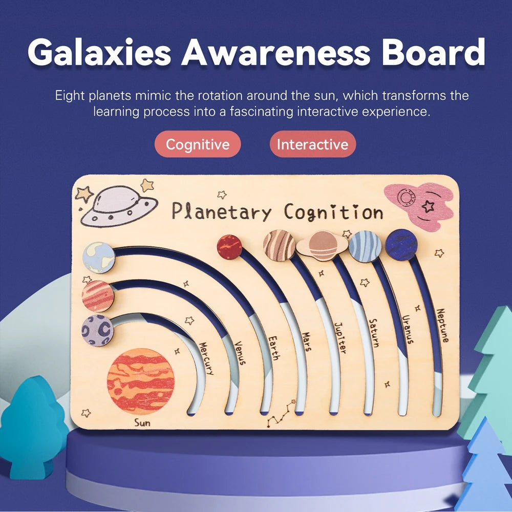 Wooden Solar System - Baby Montessori Toys Cognitive Cosmic Board Baby