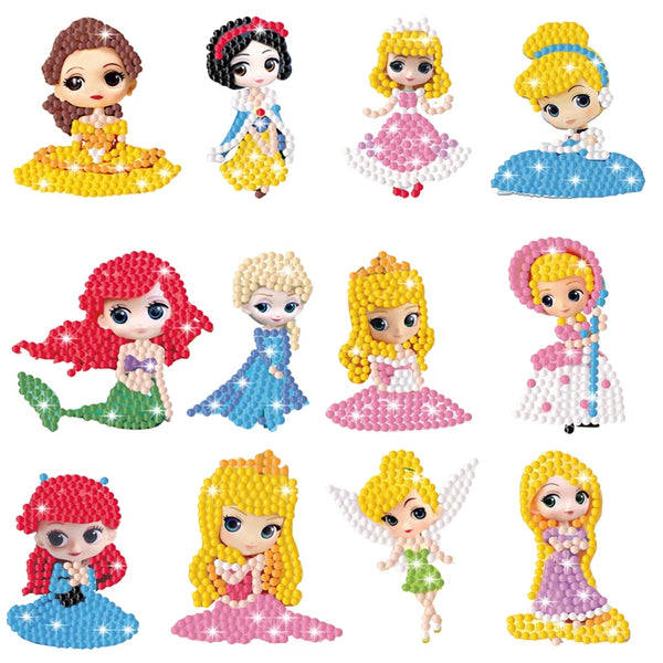 Diamond Painting 5D Stickers Easy For Kids Disney Princess Diamond Art Diamond Mosaic Stickers by Numbers Kits for Children - MJ-4U