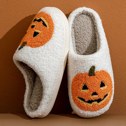 Smiling Pumpkin Halloween Women's Slippers Winter Indoor Cartoon Comfort Soft Causal Flat Plush