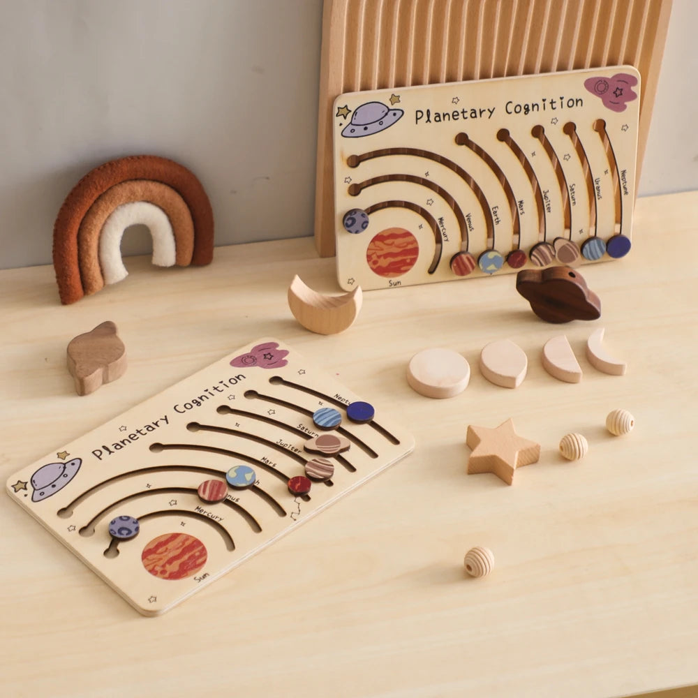 Wooden Solar System - Baby Montessori Toys Cognitive Cosmic Board Baby