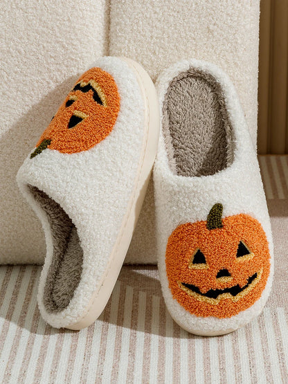 Smiling Pumpkin Halloween Women's Slippers Winter Indoor Cartoon Comfort Soft Causal Flat Plush