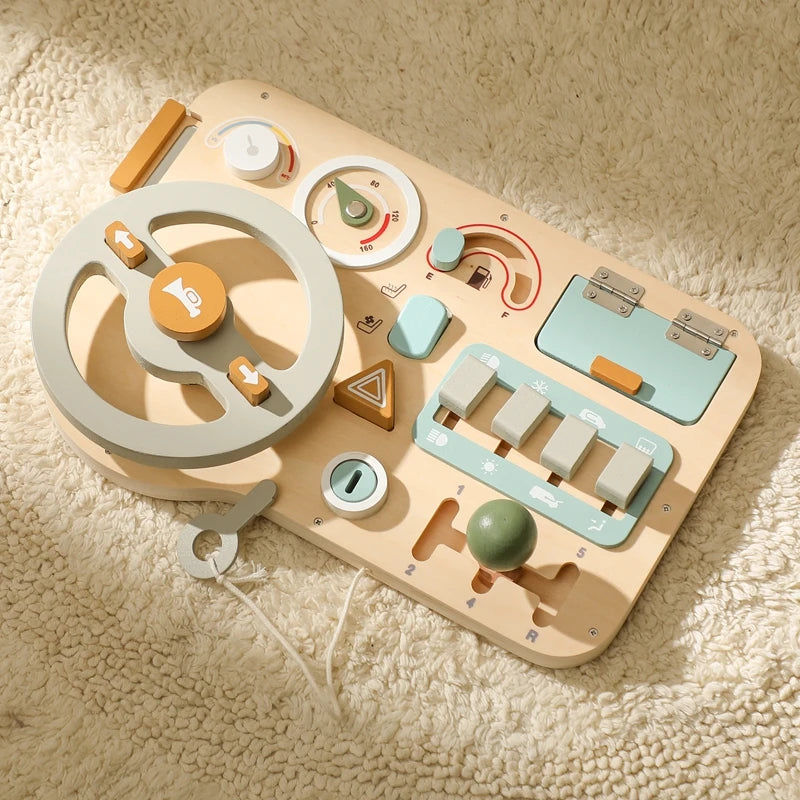 Wooden Montessori Toys Baby Car Busy Board  Early Education Learning Sensory