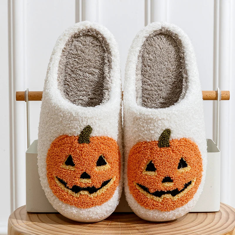 Smiling Pumpkin Halloween Women's Slippers Winter Indoor Cartoon Comfort Soft Causal Flat Plush