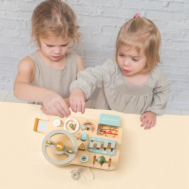 Wooden Montessori Toys Baby Car Busy Board  Early Education Learning Sensory