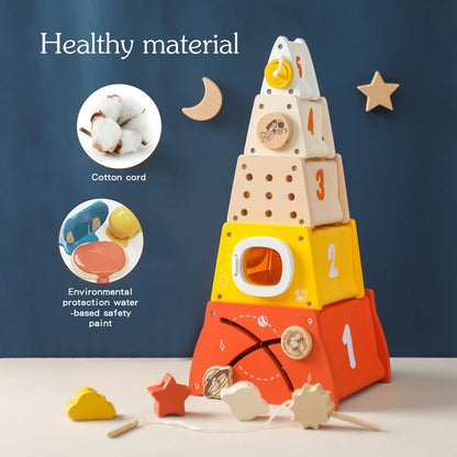 Wooden Rocket Montessori Toys Multifunctional Shape Early Child Education