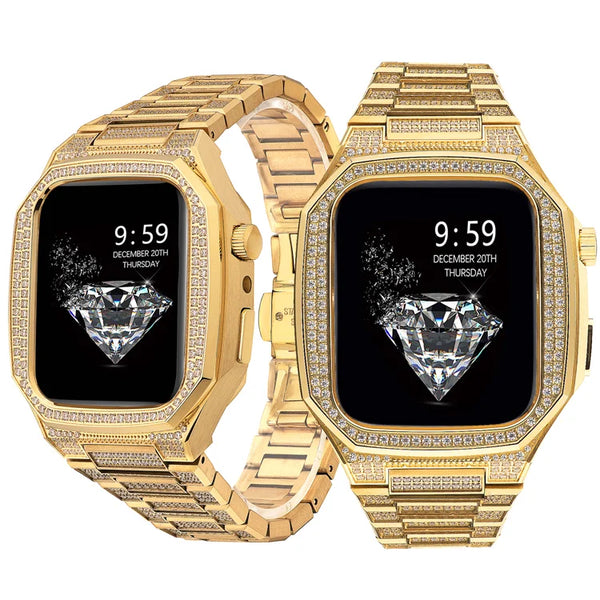 Watch Case Protection Cover Stainless Steel Material Strap With Zircon Modification Kit For Apple Watch - MJ-4U