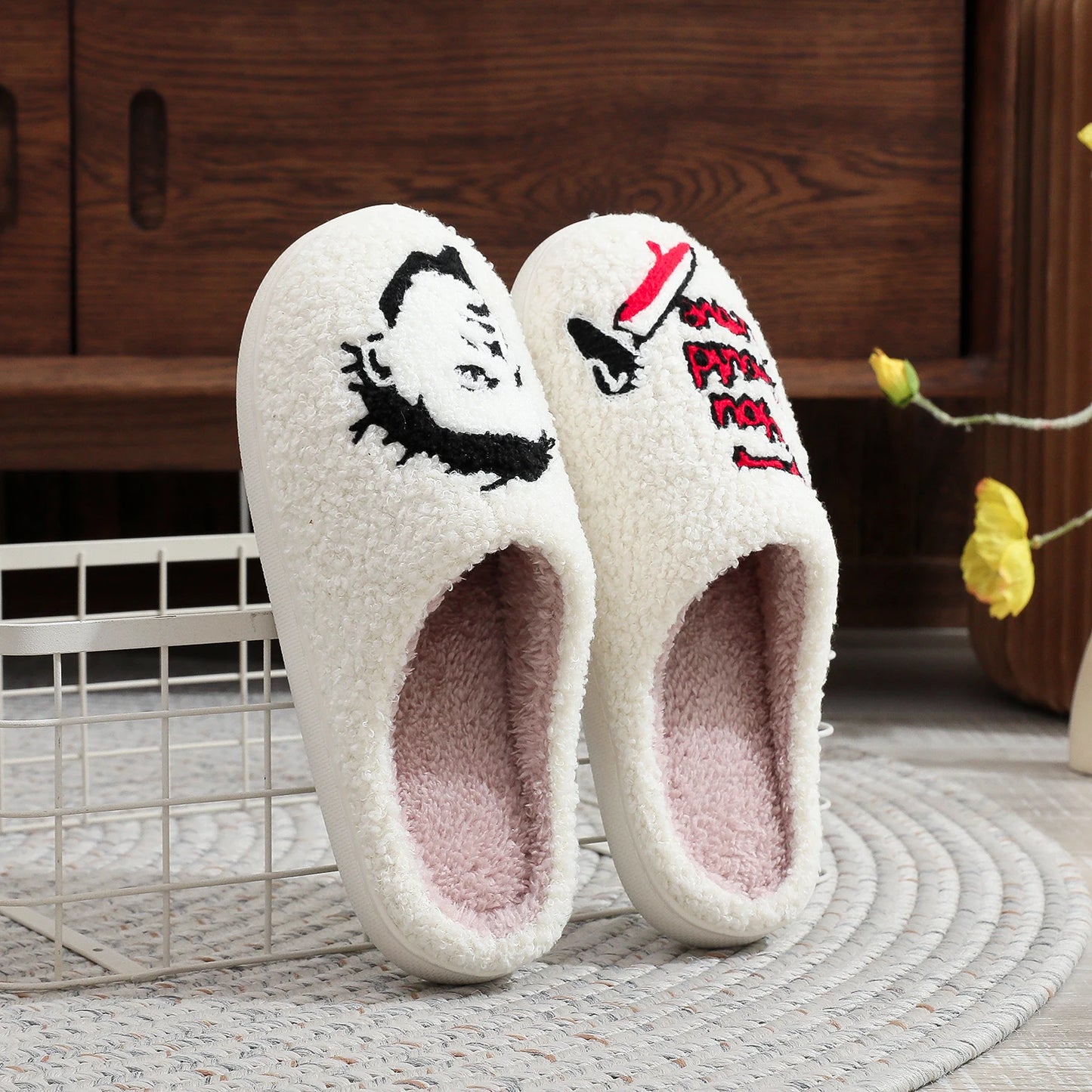 Halloween Slippers - Horror Thriller Movie Michael Myers Embroidery stuffed Furry Cotton  Cute Warm Non-slip