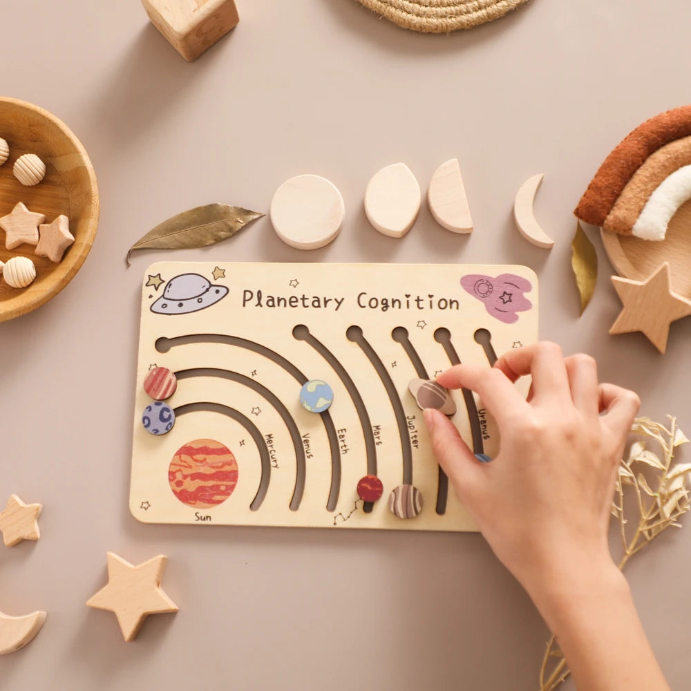 Wooden Solar System - Baby Montessori Toys Cognitive Cosmic Board Baby