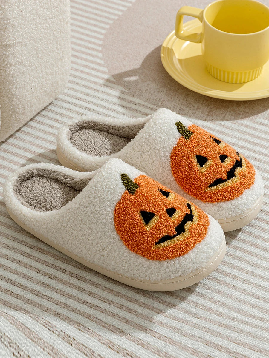 Smiling Pumpkin Halloween Women's Slippers Winter Indoor Cartoon Comfort Soft Causal Flat Plush