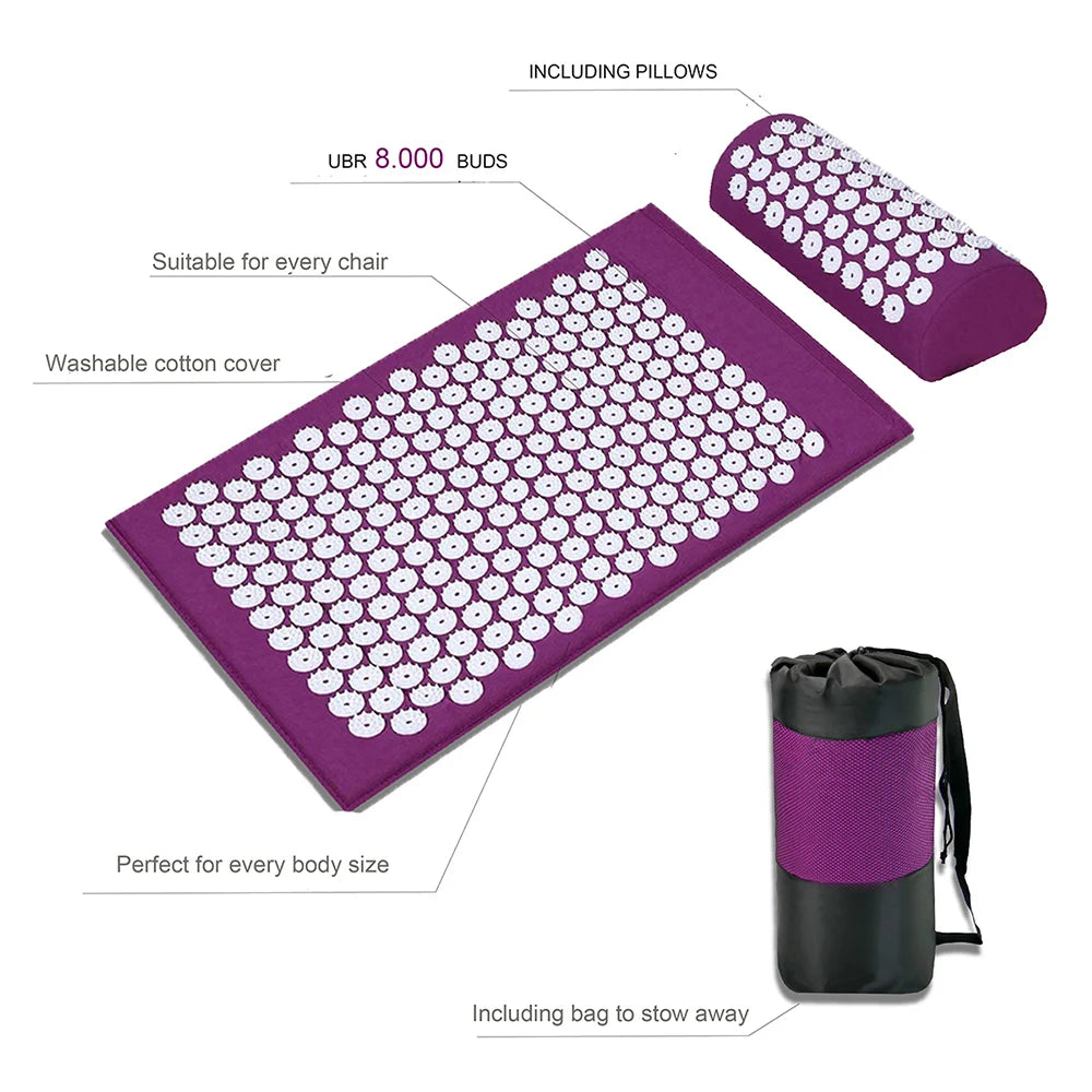 Acupressure Yoga Mat Massage Cushion Pillow Acupuncture Pain and Stress Relief