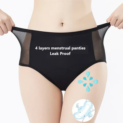 Black High Waist Leak Proof Period Panties - Breathable 4-Layer Design (Sizes S to XXXL)