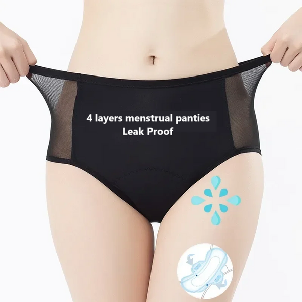 Black High Waist Leak Proof Period Panties - Breathable 4-Layer Design (Sizes S to XXXL) - MJ-4U